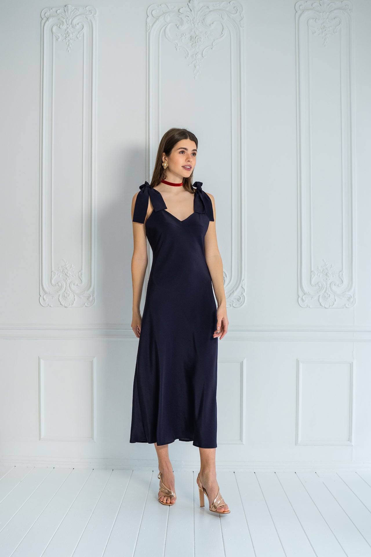 Silk slip dress in midnight blue - House of Castlebird Rose